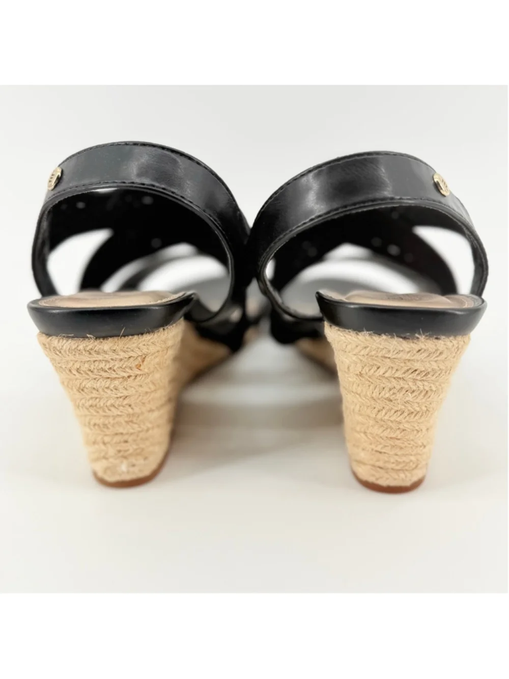 Women's London Fog Black Wedge Woven Textile Sandals Heel Size 7.5